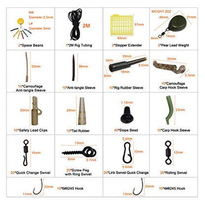 Carp Fishing Equipment 217pcs Carp Fishing Terminal Tackle Kit with Box | Include Sinker Weights, Carp Hooks Swivels, Boilies, Various Carp Fishing Accessories