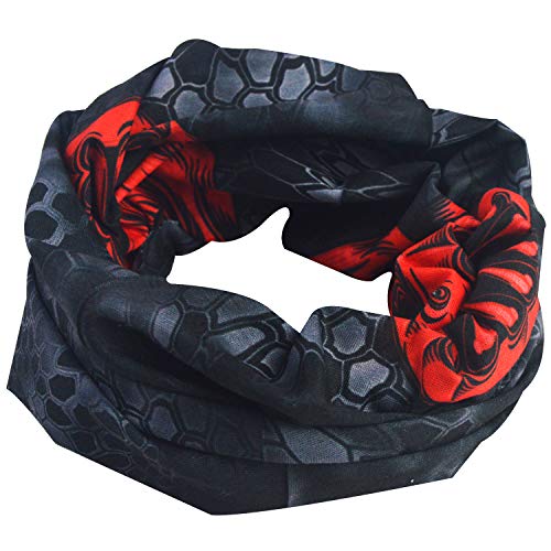 Obacle Bandana Face Mask Neck Gaiter Tube Mask Men Women for Sun Dust Protection - color: Skull Red Face Open Mouth