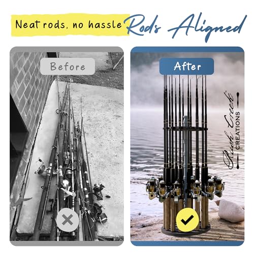 Rush Creek Creations 16-Rod Round Fishing Rod Holder for Garage, 360° Access Fishing Pole Holder for Fishing Rods, Reels, and Gear, Securely Holds 16 Rods, Barnwood - color: Barn Wood