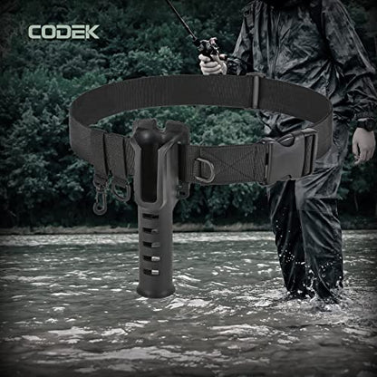 CODEK Fishing Waist Belt Rod Holder - Adjustable Wading Belt With Portable Pole Inserter for Spinning, Casting Reel, Surf, Kayak, Fly Fishing Gear Accessories - Wader Strap - style: Black