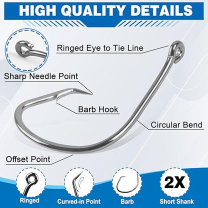 Circle Hooks Saltwater,100pcs Catfish Hooks Offset Circle Octopus Fishing Hooks High Carbon Steel 2X Strong Barbed Fishhooks for Bass Trout Freshwater Saltwater - size: 100pcs-2/0