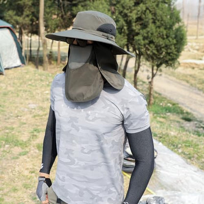 Sun Hat Unisex Face Coverage Shield Neck Flap Cap Garden Lawn Work Sports Hiking Fishing Hats - color: Army Green and Black Mesh