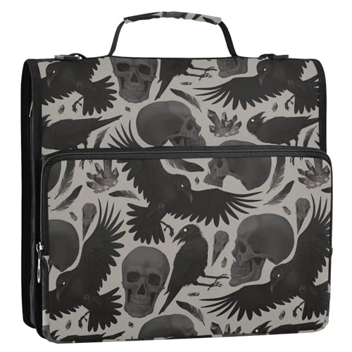 Gothic Halloween Bird Skull Zipper Binder Bag 3 Ring with Shoulder Strap Zippered Binder Fits 13 Inch Laptop File Folder Document Organizer for College Office Supplies - color: Gothic Bird Skull