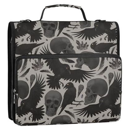 Gothic Halloween Bird Skull Zipper Binder Bag 3 Ring with Shoulder Strap Zippered Binder Fits 13 Inch Laptop File Folder Document Organizer for College Office Supplies - color: Gothic Bird Skull