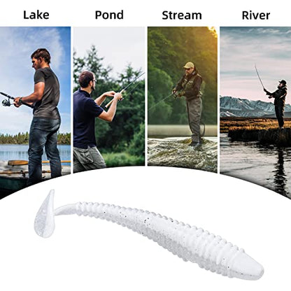 Paddle Tail Swimbaits 100/80/50PCS, 5/4/3/2 inch Soft Fishing Lures Bulk Pack – Durable Lifelike Action Lures for Bass, Trout, Crappie – Freshwater & Saltwater Fishing Gifts - color: White Pearl, size: 2in, 100pcs