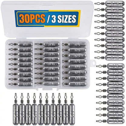 Drop Shot Fishing Weights, Lead Sinkers, 1/8oz, 3/16oz, 1/4oz, 3/8oz, 1/2oz, for Bass Fishing, Drop Shot Rig, Wacky Rig, Finesse Fishing - size: 30 Pcs / 3 Sizes