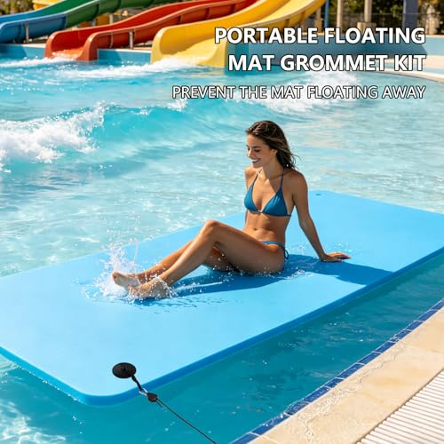 13Ft Adjustable Floating Water Mat Tether Kit(Exclude Mats) | Portable Lily Pad Anchor Accessories Floating Mat Holder Grommet with Adjustable Tow Rope for All Foam Water Pads