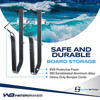 SurfStow SUPRax 50053 Square Rail Pontoon Boat Mount Single Board | Stand-Up Paddle Board Rack | SUP Board Storage | Pontoon Boat Accessories | Metallic | 26 x 11 x 4 inches