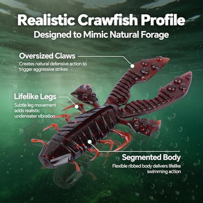 Crawfish Lure 5.5", Soft Plastic Crawdad Creature Bait with Rattles, Weedless Bass Fishing Lure, Realistic Fishing Lures for Freshwater & Saltwater, 3 Pack Red Green Blue - color: Red (box)