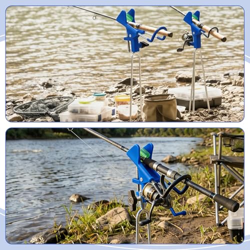 6 Pcs Fishing Rod Holder for Ground Upgraded Bank Fishing Pole Holders Adjustable Extra Long Drill Rod Stand for Catfish, Beach, Mud, Gifts for Men Birthday Christmas - color: Blue