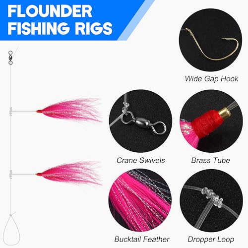 Fishing Teaser Rigs Saltwater, 3/6 Pack Flounder Rigs Hand Tied Sea Bass Hi Lo Rig Fishing Bait Rigs Multicolor Mylar Bucktail Teasers Rig for Flounder Fluke Halibut Sea Bass - size: 6 Packs, style: Bucktail Teaser
