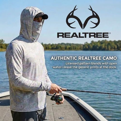 Tough Outfitters Hooded Fishing Shirt UPF 50+ Realtree Camo Sun Hoodie for Men Women – Long Sleeve UV Protection Lightweight - color: Grey, size: Medium