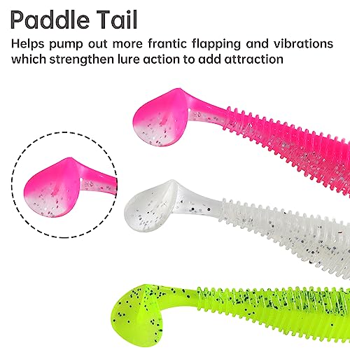 MAFIMOEA 40/30/25Pcs Paddle Tail Swim Baits Lures Fishing Soft Plastic Lure Kit for Bass Trout Walleye Crappie 6.5cm 7.5cm 10.5cm - color: Yellow, size: 4.13IN/10.5CM - 20PCS