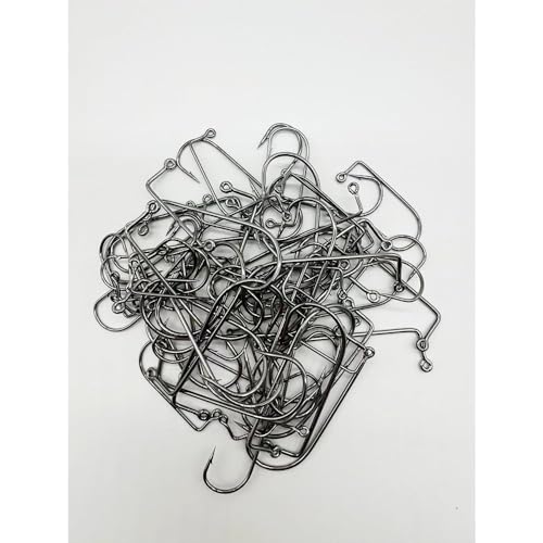 50pcs/100pcs Aberdeen 90 Degree Fishing Jig Hooks Long Shank Forged Barbarian Hooks High Carbon Steel Fishing Hooks for Freshwater & Saltwater Size: 6#-6/0# - size: 4/0#-100pcs