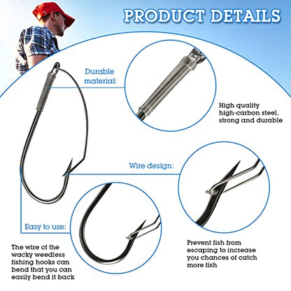Sumind Weedless Wacky Rig Hooks Bass Carbon Steel Fishing Hooks for Wacky Rigging Worm Lure Baits - size: 2/0