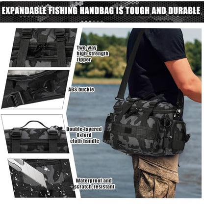 Fishing Tackle Bag with 3 Pcs 3600 Tackle Trays Expandable Soft Fishing Bag Waterproof Camouflage Gear Backpack Padded Shoulder Strap Angler Gear Storage Gifts for Fishermen(Gray) - color: Gray