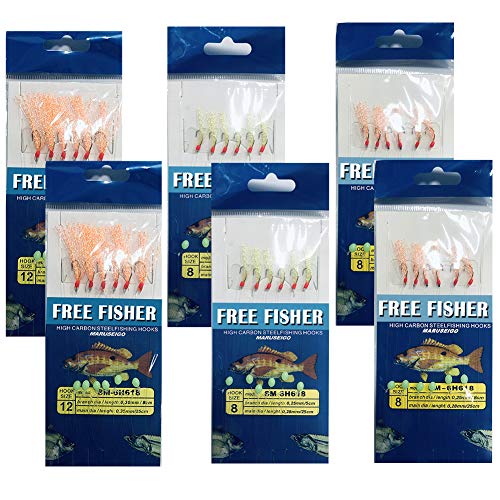 22 Packs Bait Rigs Set, Fishing Bait Rigs,Fishing Rigs with Sharp Hooks,Soft Shrimp Lure Surf Fishing Rigs Fish Skin Feather Hooks for Freshwater