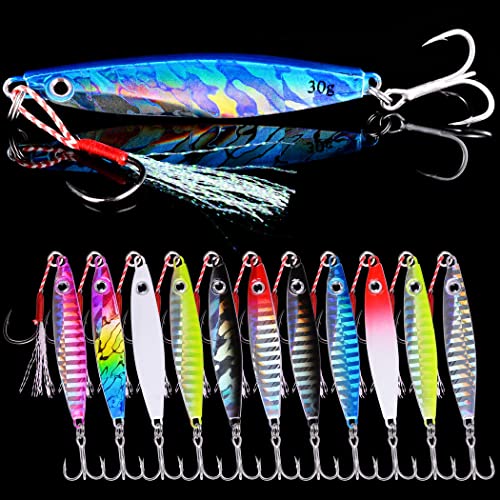 Aorace Jigging Lure Lead Fish Metal Jig Fishing Lure Paillette Knife Artificial Hard Bait Laser Body - color: 12pcs 40g 8.5cm