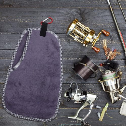 Housoutil 2pcs Quick-Dry Fishing Towels with Clip, Non-Slip Rod Wiping Rag for Tackle Maintenance, Microfiber Camp Fitness Towels for Outdoor Sports, Camping, Boating in Gray and Blue