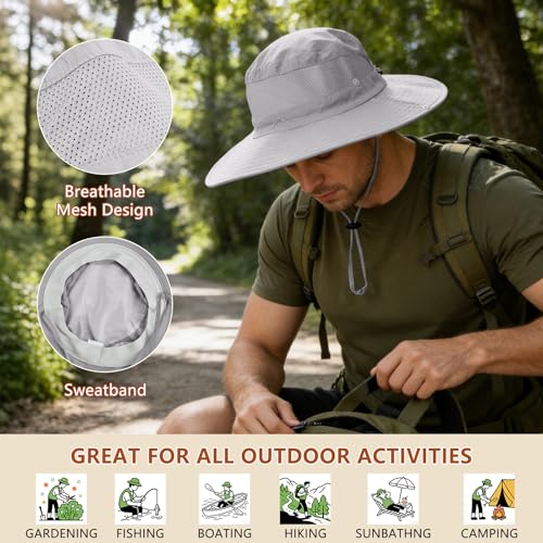 ZOORON Sun Hats for Men Women Fishing Hat with Neck Flap,UPF 50+ Sun Hat Waterproof Wide Brim Bucket Hats for Safari Hiking - color: 1-light Grey(neck Flap)