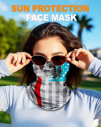 4Pack Neck Gaiter for Men Women Face Cover Mask Head Wrap Balaclava Headwear Bandana Headband Magic Scarf - color: A-bone Flag-3