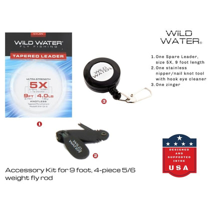 Wild Water Standard Fly Fishing Combo Starter Kit, 5 or 6 Weight 9 Foot Fly Rod, 4-Piece Graphite Rod with Cork Handle, Accessories, Die Cast Aluminum Reel, Carrying Case, Fly Box Case & Fishing Flies