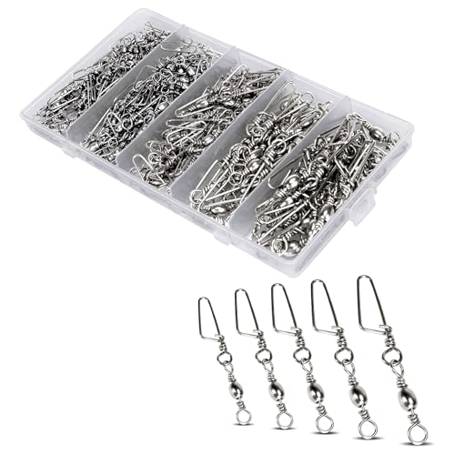 150PCS Fishing Swivels Snaps Kit, Ball Bearing Barrel Swivels Fishing Tackle 2# 4# 6# 8# 10#, Quick Change Snap Swivels Fishing Tackle, Saltwater Freshwater Fishing Accessories Gift