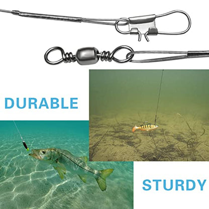 Benykyo Fishing Leader 40 lb High Strength Fishing Leaders with Swivels and Snaps，Steel Fishing Leaders Freshwater & Saltwater，Silver 60Pcs - size: 8"