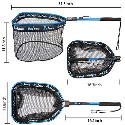 YVLEEN Floating Fishing Net - Folding Fishing Landing Net with Rubber Coating Mesh for Easy Fish Catch and Release, Fishing Net for Freshwater and Saltwater - color: A: Blue(Fixed Pole)