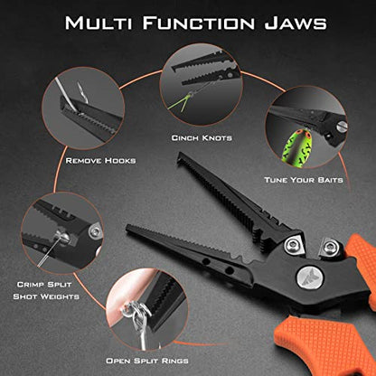 KastKing Cutthroat 7.5-inch Braid Scissors and Pliers Set - Saltwater Resistant Fishing Gear, Line Cutter, Hook Remover, Fishing Tool Set, Gift for Men - style: A: Split Ring Plier and Scissor - Orange