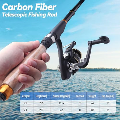 2PCS Telescopic Fishing Rod and Reel Combo, Collapsible Fishing Pole Set with Lip, Spinning Reel Line Lures Set with Carrier Bag, Saltwater Freshwater Fishing Gear for Adults - size: 5.9FT/1.8M