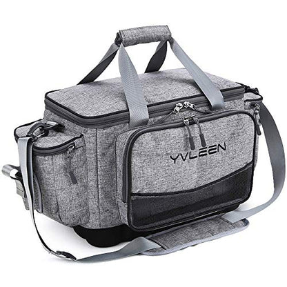 YVLEEN Fishing Tackle Box Bag - Outdoor Large Fishing Tackle Storage Bag - 100% Water-Resistant Polyester Material - Fishing Tackle Bags - Suitable for 3600 3700 Tackle Box - color: A:Large(14.9” x 9.1” x 10.2”Without Trays)Silver Grey