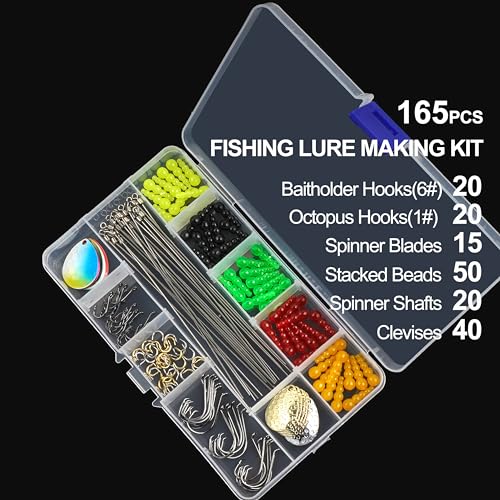 Fishing Lure Making Kit 165pcs DIY Spinner Bait Making Kit Includes Colorado Blades Hooks Stacked Fishing Beads for Fishing Rigs Walleye Rigs Trolling Rigs Crawler Harness Trout Bass Salmon