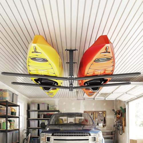 VEVOR Kayak Storage Rack, Heavy Duty Adjustable Freestanding Stand with Lockable Wheels for Indoor Outdoor Garage Shed Dock, Holder for Canoe, SUP, Surfboard & Paddleboard - style: Ceiling Rack - Black