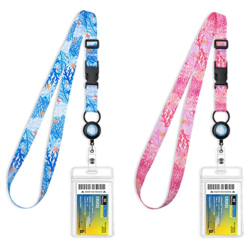 MNGARISTA Retractable Cruise Lanyard for Ship Cards, Waterproof Lanyards for Cruise Ship Cards with ID Holder, 2 Pack, Seaweed - color: Seaweed