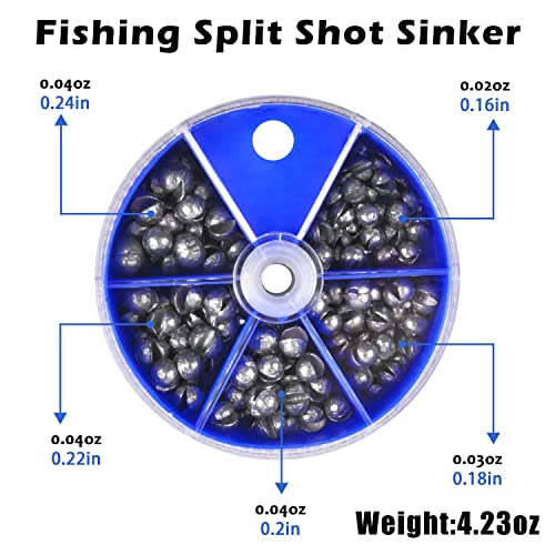 Split Shot Fishing Weights Sinkers 215PCS Fishing Weights and Sinkers Assortment Round Removable Fishing Sinkers Lead Weights Fishing - style: 215pcs - Blue Box