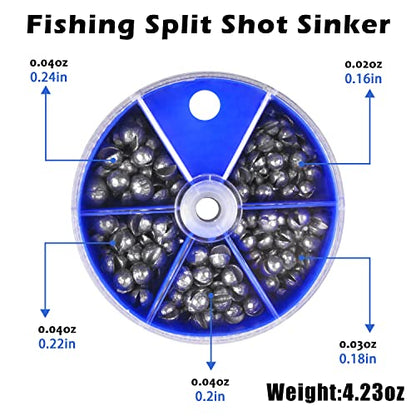 Split Shot Fishing Weights Sinkers 215PCS Fishing Weights and Sinkers Assortment Round Removable Fishing Sinkers Lead Weights Fishing - style: 215pcs - Blue Box