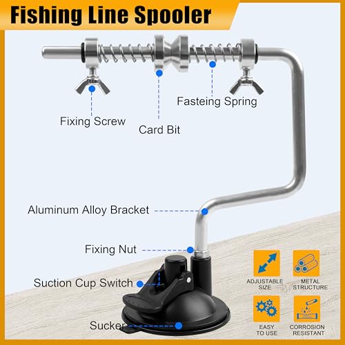SILANON Fishing Line Spooler, Adjustable Portable Reel Spooler Fishing Line Winder Spooler with Suction Cup No-line Twist Spooling Station System for Spinning & Baitcasting Reels