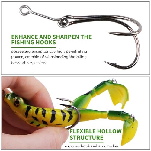 10 Pcs Bionic Frog Lures Kit with Double Propellers - Topwater Weedless Soft Frog Baits, Realistic Hollow Body Fishing Lures with Sharp Hooks for Bass Trout, Freshwater Saltwater Fishing Gear