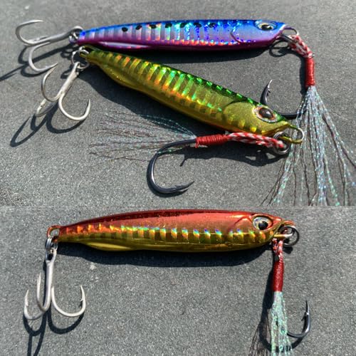 Tripquips Micro Shore Jigging Lure Saltwater Fishing Spoon Lures with Ultra-Sharp Hooks, Saltwater Jigs Fishing Lure for Tuna Salmon Grouper, Sea Fishing Jigging Lure, Trolling Spoon for Bass Fishing