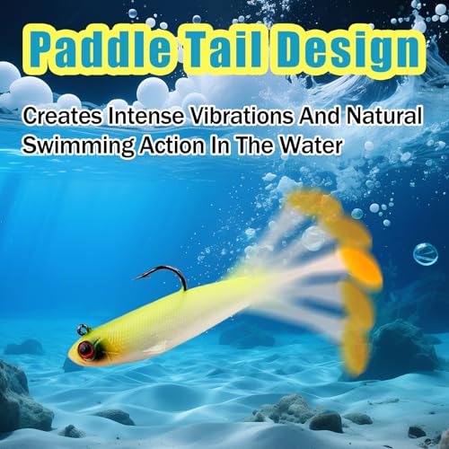 Fishing Bait Paddle Tail Swimbaits 10pcs FS/RE-13 | Soft Plastic,with Jig Heads,Bass Lures,for Freshwater Saltwater,Fishing Trout,Crappie Lures - color: Yellow, size: 0.21oz