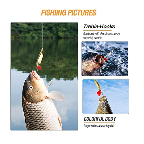 DONQL Spoon Fishing Lures, Metal Fishing Spoon Lures Hard Baits Saltwater Fishing Lures Spinner Baits Fish Treble Hooks Tackle Salmon Bass - color: Set B