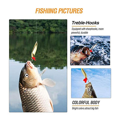 DONQL Spoon Fishing Lures, Metal Fishing Spoon Lures Hard Baits Saltwater Fishing Lures Spinner Baits Fish Treble Hooks Tackle Salmon Bass - color: Set B