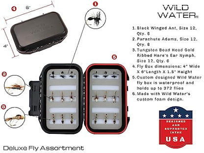 Wild Water Deluxe Fly Fishing Combo Starter Kit, 5 or 6 Weight 9 Foot Fly Rod, 4-Piece Graphite Rod with Cork Handle, Accessories, Die Cast Aluminum Reel, Carrying Case, Fly Box Case & Fishing Flies