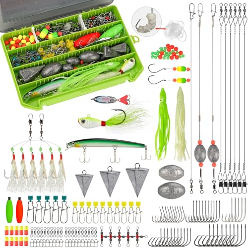 THKFISH Surf Fishing Tackle Kit, Saltwater Gear Set Saltwater Fishing Lures Fishing Bait Rigs Crankbait Spoon Bucktail Jigs Pyramid Sinkers Fishing Hooks Swivels,Perfect Fisherman's Gift