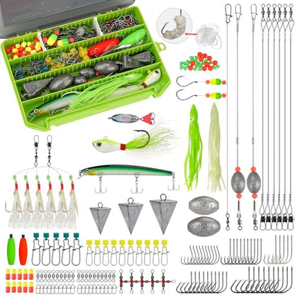 THKFISH Surf Fishing Tackle Kit, Saltwater Gear Set Saltwater Fishing Lures Fishing Bait Rigs Crankbait Spoon Bucktail Jigs Pyramid Sinkers Fishing Hooks Swivels,Perfect Fisherman's Gift