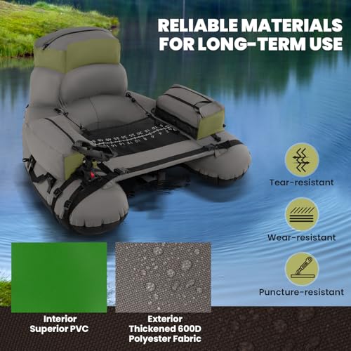 GYMAX Fishing Float Tube, 350LBS Inflatable Belly Boat with Oar, Flippers, Rod Holder, Fish Ruler, Hand Pump & Zipper Storage, Portable Backpack Float Tubes for Fishing - color: Gray+Green