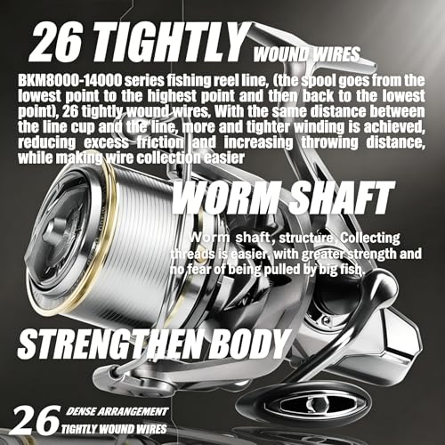 Heavy Duty Spinning Reel Metal Body with CNC Machined Spool 55LB Max Drag 8/10+1 BB Ultra Smooth 4.1/4.6/4.8:1 High Speed Gear Ratio Saltwater Freshwater Fishing Reel for 8000 to 16000 Series - color: SKM9000