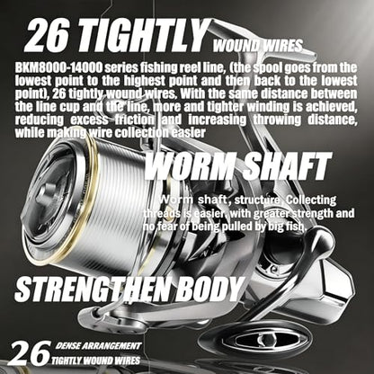Heavy Duty Spinning Reel Metal Body with CNC Machined Spool 55LB Max Drag 8/10+1 BB Ultra Smooth 4.1/4.6/4.8:1 High Speed Gear Ratio Saltwater Freshwater Fishing Reel for 8000 to 16000 Series - color: SKM9000