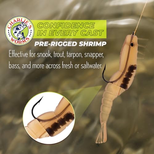 Charlie's Worms Soft Plastic Shrimp - Scented Fishing Bait - 3pk - color: Mean Green